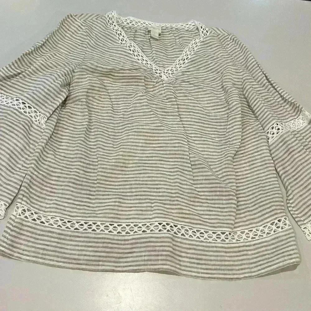 Chico's Tan and White Relaxed Embellished Blouse